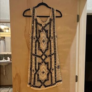 Free People Black and Cream Geometric Tank Top